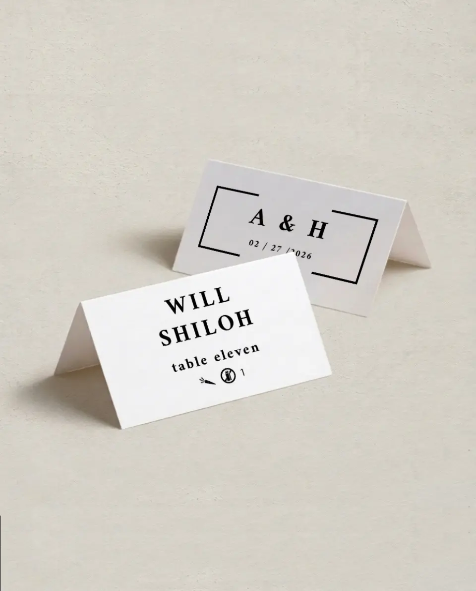This is a 3½" x 2" Folded Wedding Place Card called Bright Brace printed in full color on Premium Smooth paper