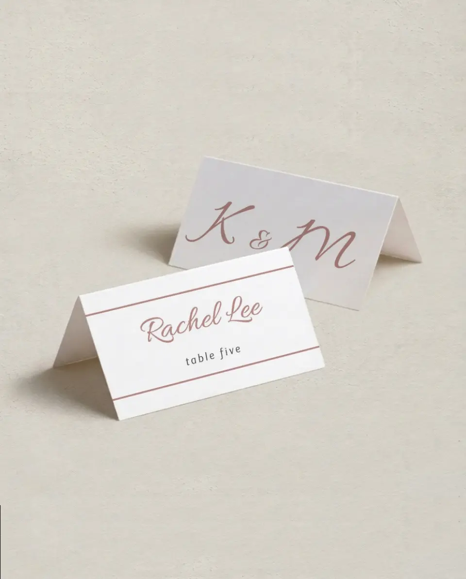 This is a 3½" x 2" Folded Wedding Place Card called Expansive Line printed in full color on Premium Smooth paper