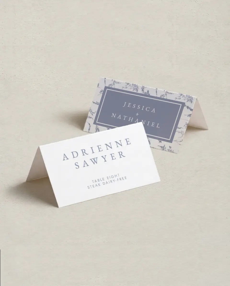 This is a 3½" x 2" Folded Wedding Place Card called Dainty Wreath printed in full color on Premium Smooth paper