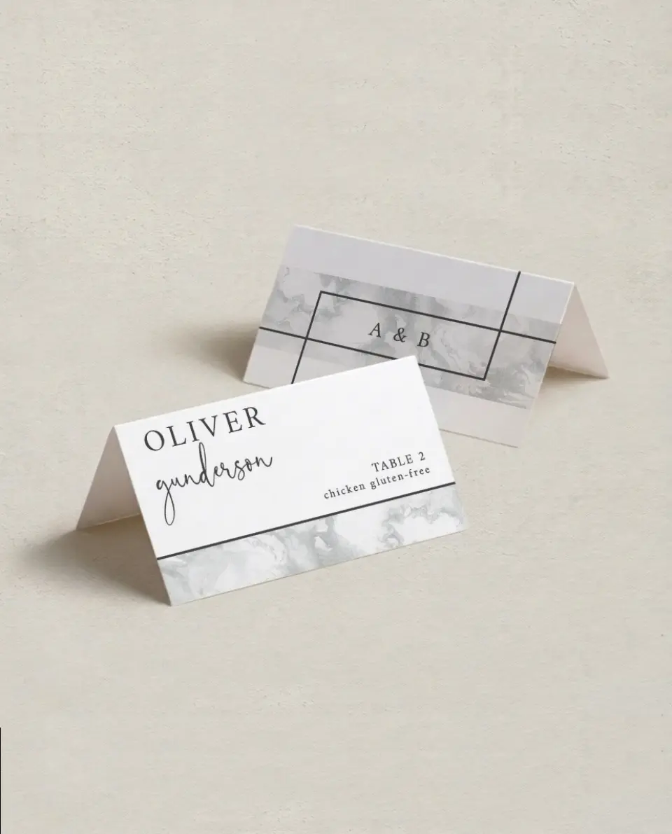 This is a 3½" x 2" Folded Wedding Place Card called Joined Lines printed in full color on Premium Smooth paper