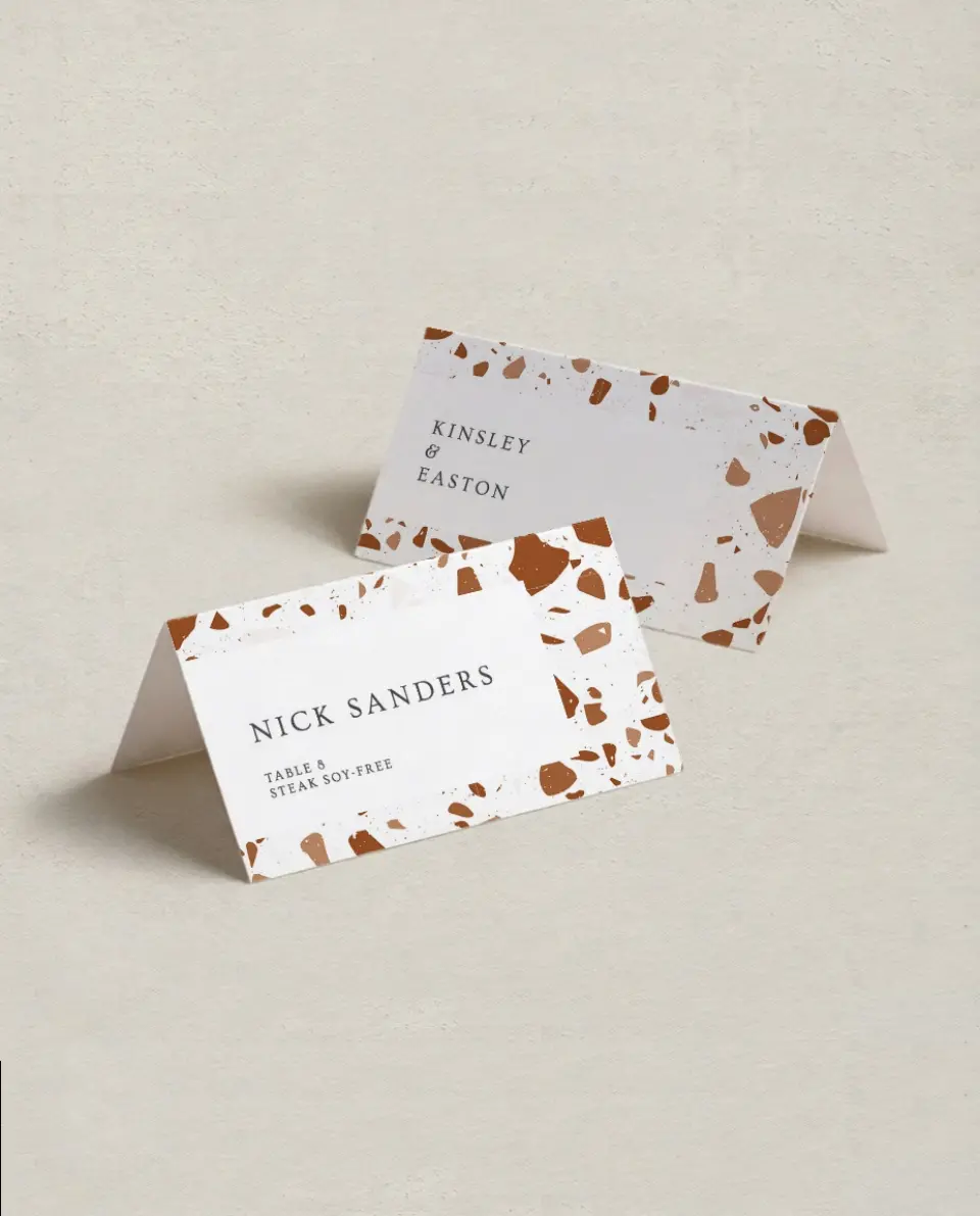 This is a 3½" x 2" Folded Wedding Place Card called Cornerstone of Love printed in full color on Premium Smooth paper