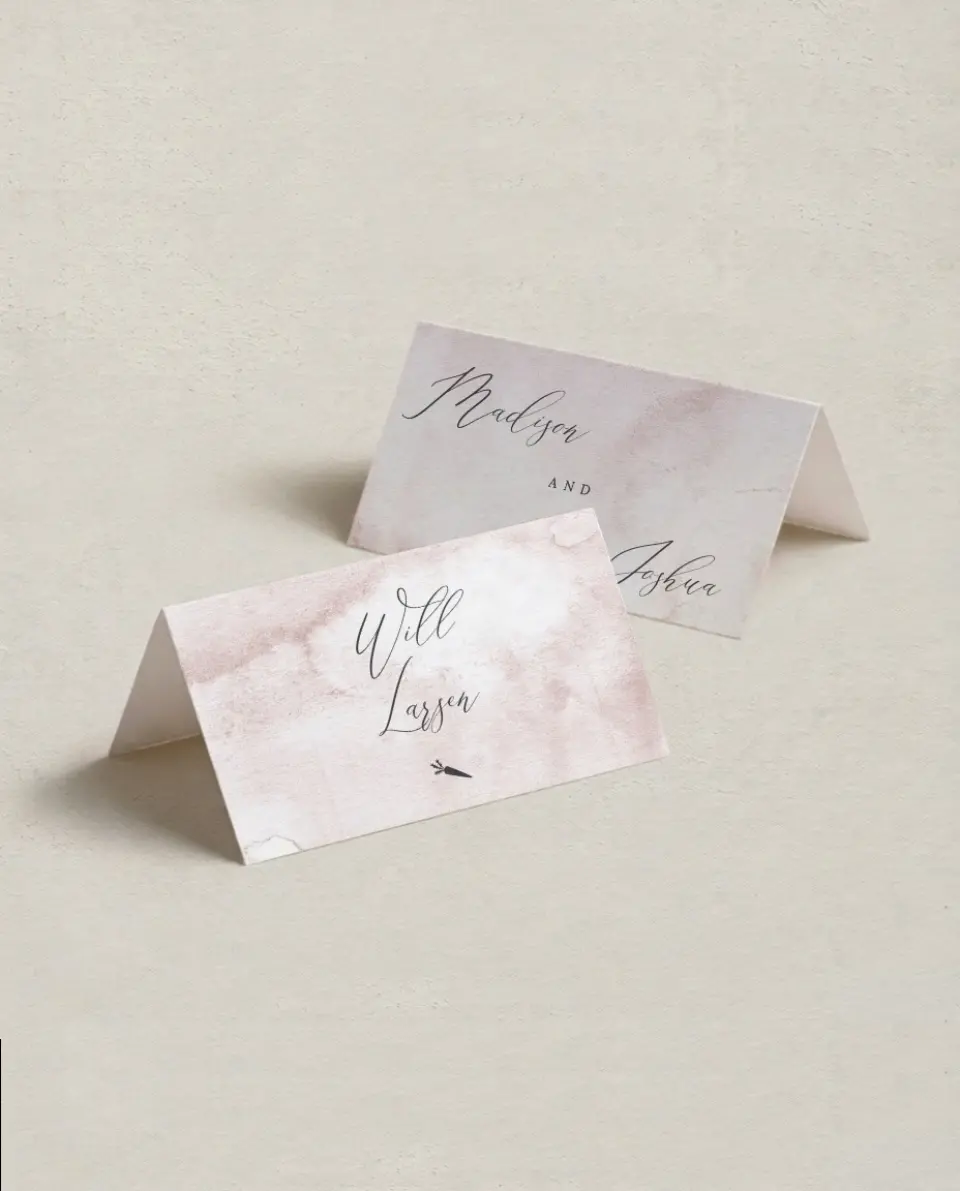 This is a 3½" x 2" Folded Wedding Place Card called Gentle Touch printed in full color on Premium Smooth paper