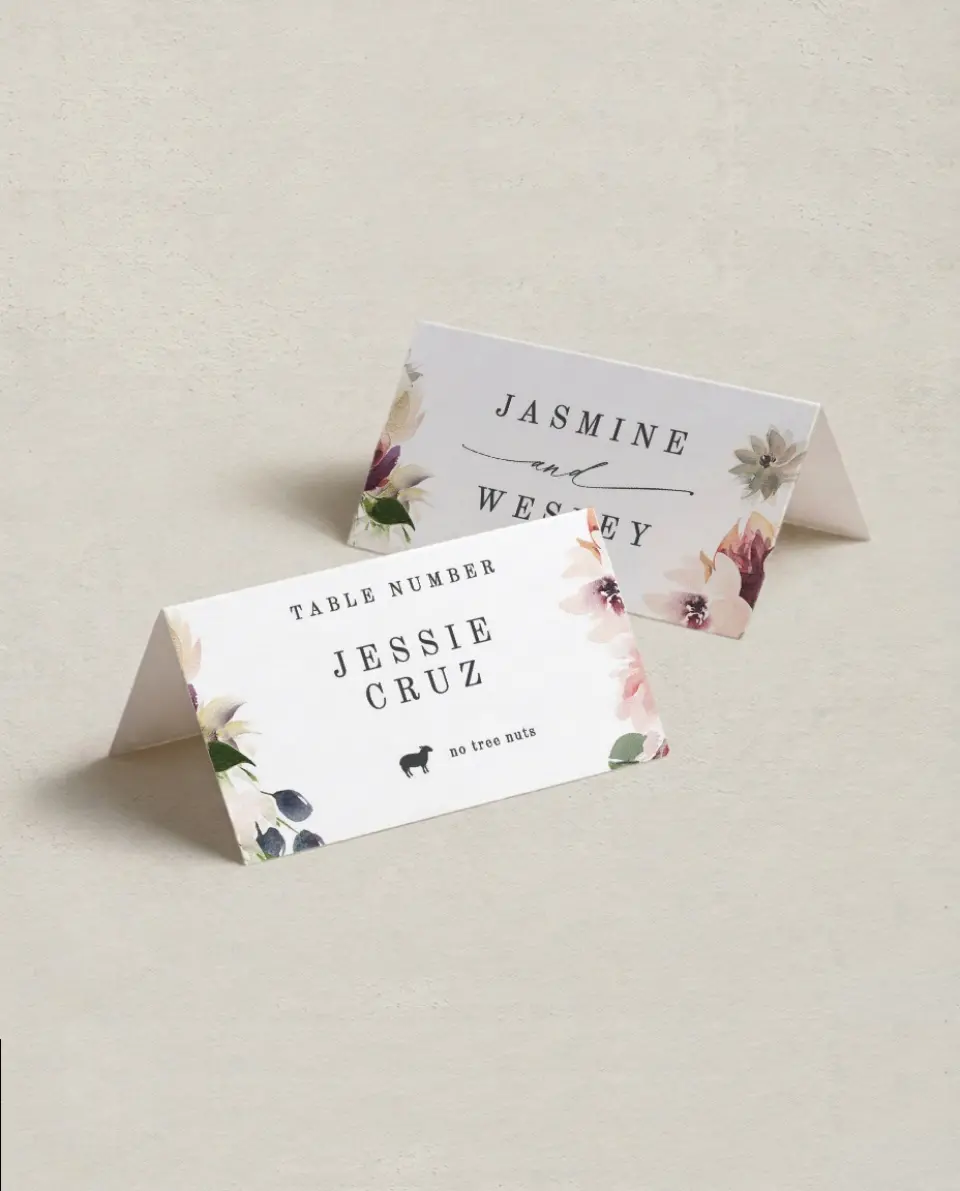 This is a 3½" x 2" Folded Wedding Place Card called Natural Floral printed in full color on Premium Smooth paper