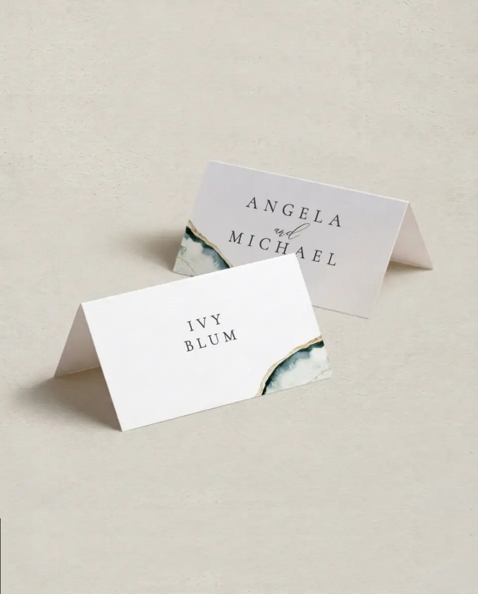 This is a 3½" x 2" Folded Wedding Place Card called Rich Structure printed in full color on Premium Smooth paper