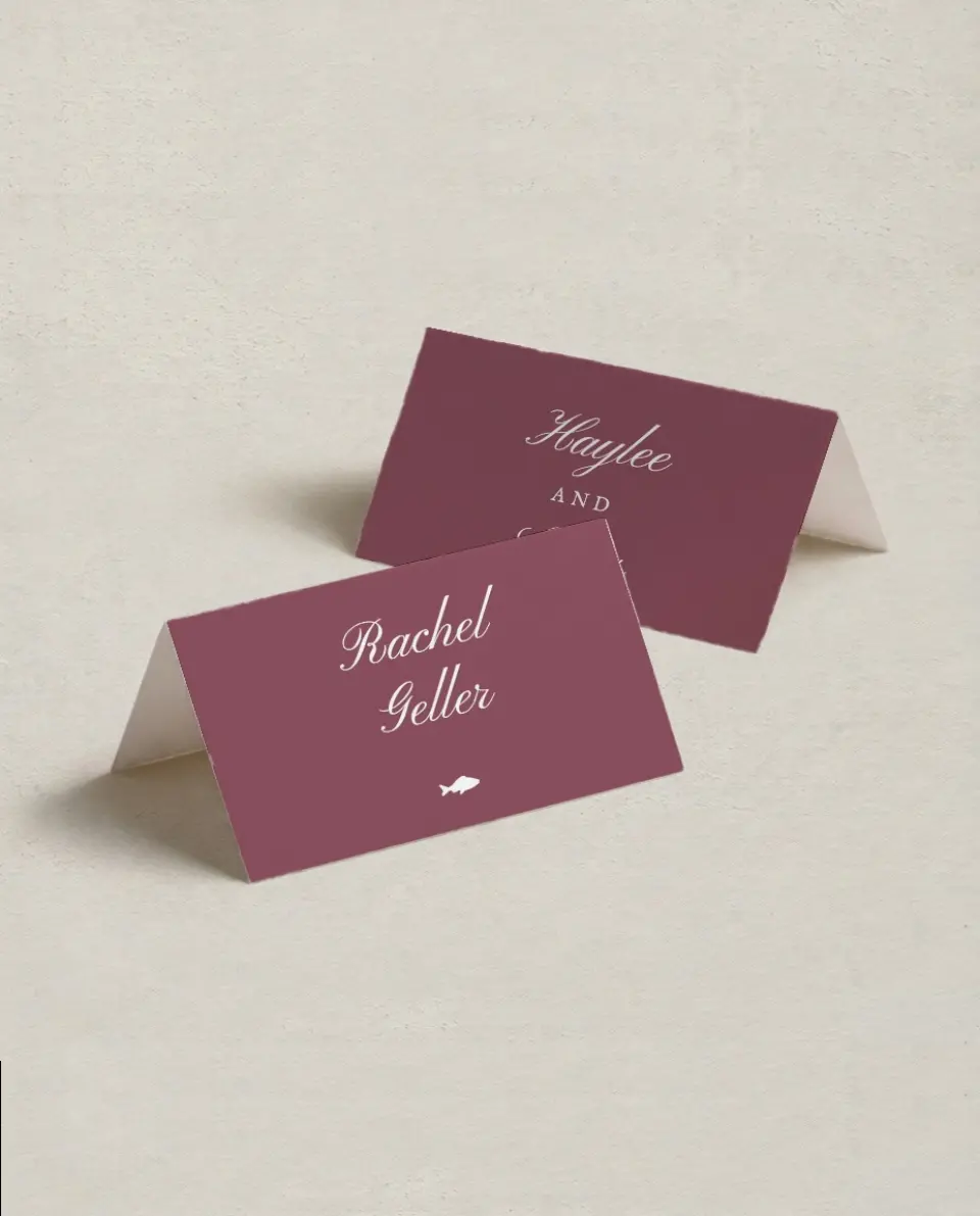 This is a 3½" x 2" Folded Wedding Place Card called Quietly Quaint printed in full color on Premium Smooth paper