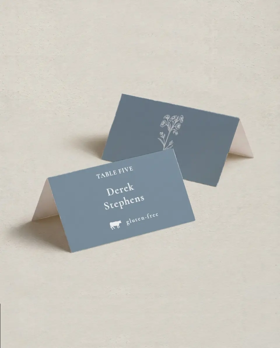 This is a 3½" x 2" Folded Wedding Place Card called Fine Floret printed in full color on Premium Smooth paper