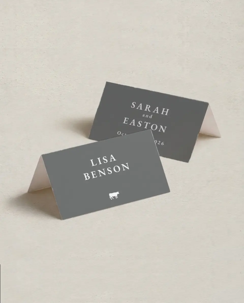 This is a 3½" x 2" Folded Wedding Place Card called Heavenly Harmony printed in full color on Premium Smooth paper