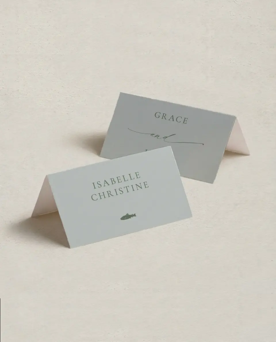 This is a 3½" x 2" Folded Wedding Place Card called Sweet & Neat printed in full color on Premium Smooth paper