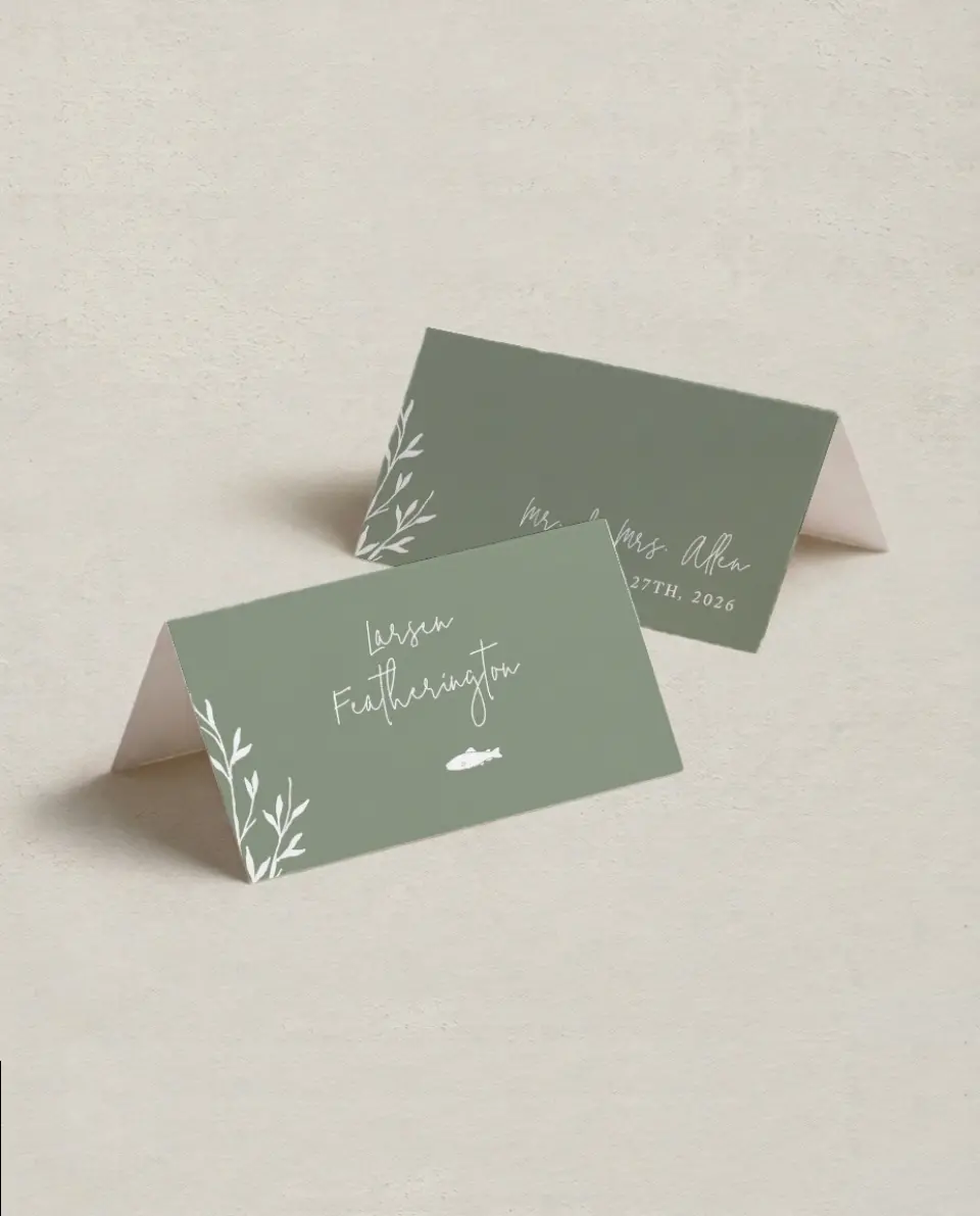 This is a 3½" x 2" Folded Wedding Place Card called Bright Greens printed in full color on Premium Smooth paper