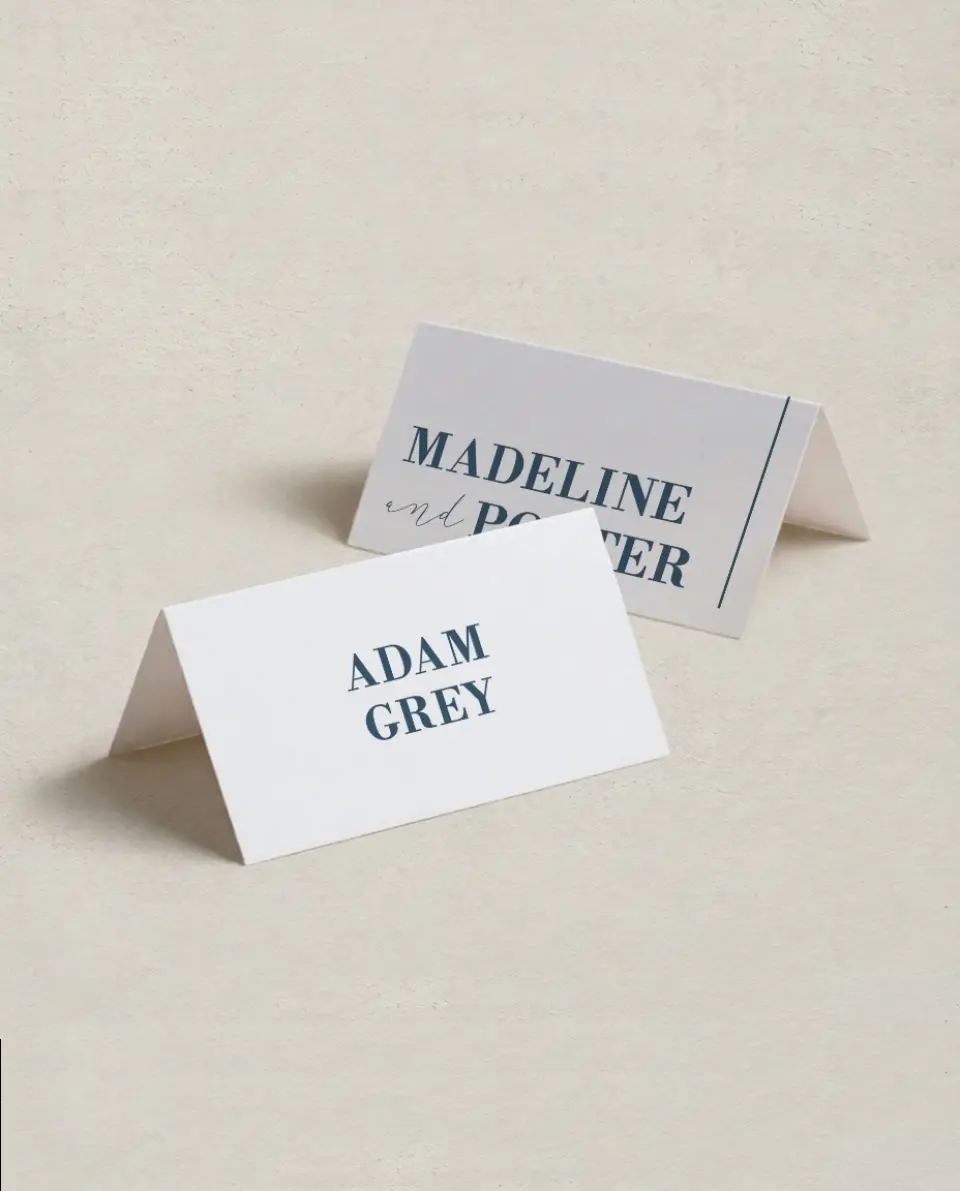 This is a 3½" x 2" Folded Wedding Place Card called For Eternity printed in full color on Premium Smooth paper