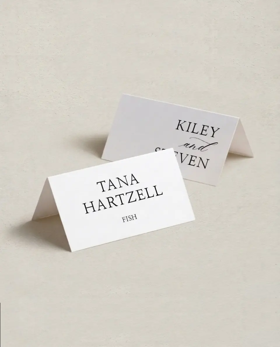 This is a 3½" x 2" Folded Wedding Place Card called Bold Composition printed in full color on Premium Smooth paper