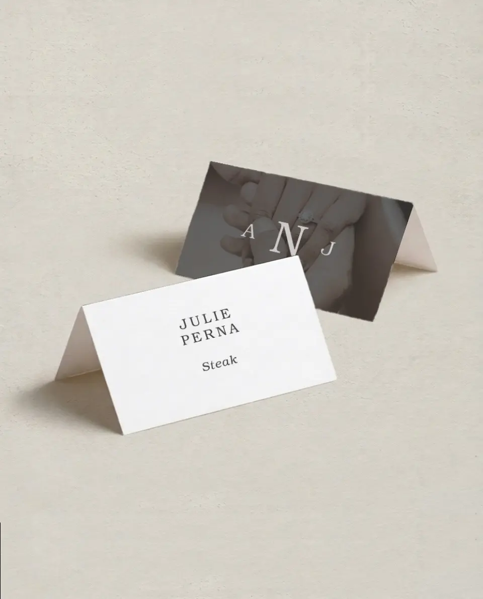This is a 3½" x 2" Folded Wedding Place Card called Flawless Photo printed in full color on Premium Smooth paper