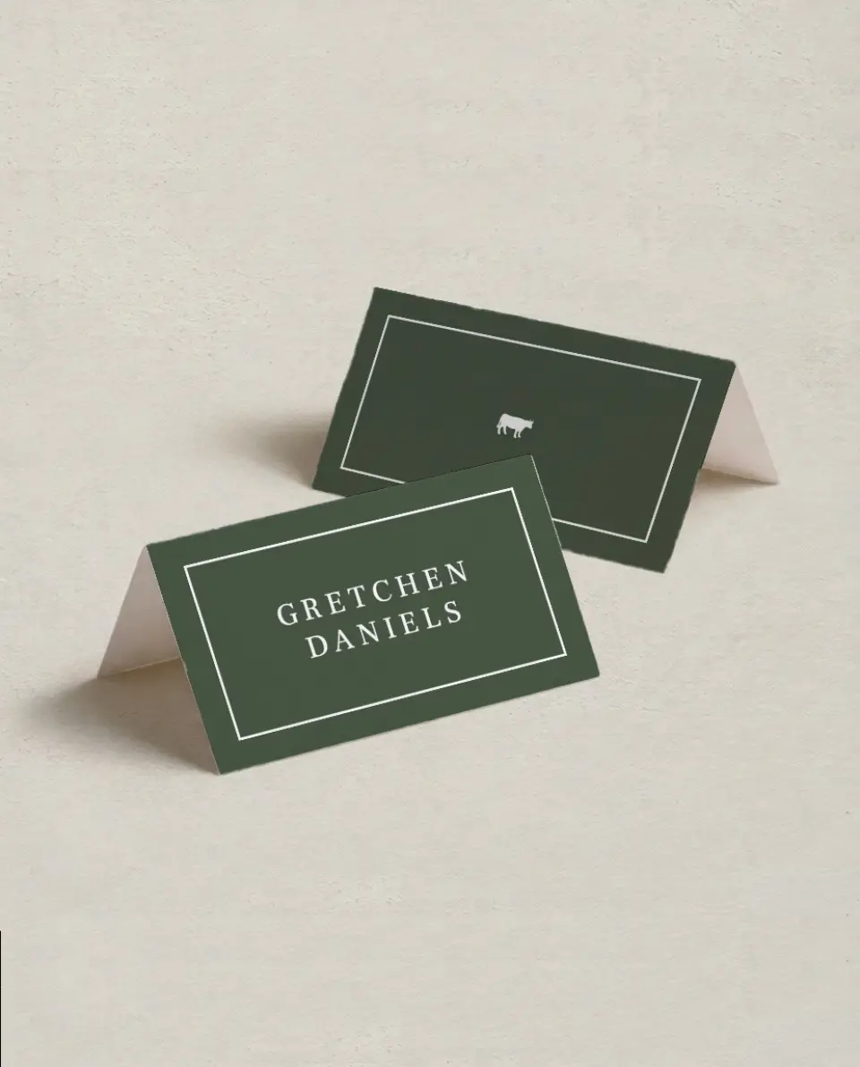 This is a 3½" x 2" Folded Wedding Place Card called Magnificent Margin printed in full color on Premium Smooth paper