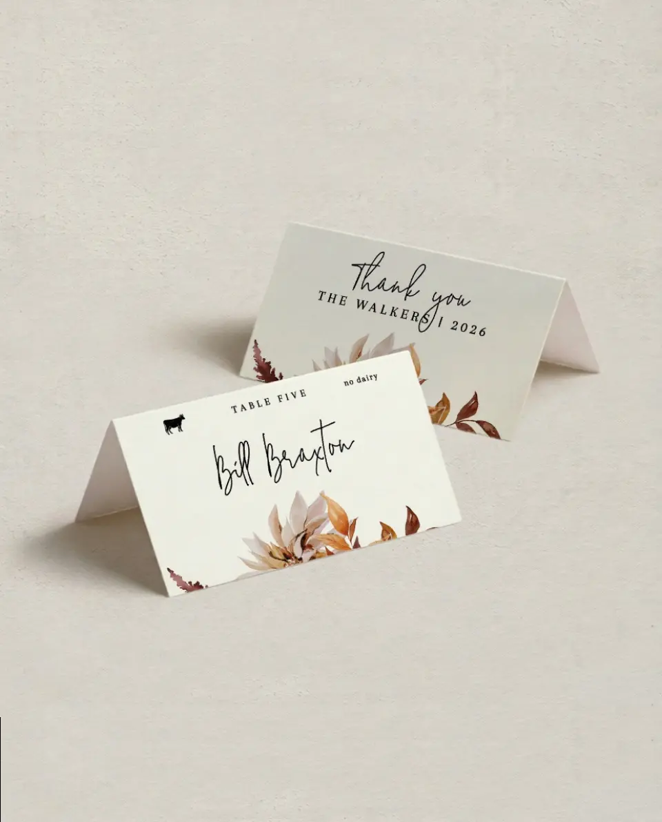 This is a 3½" x 2" Folded Wedding Place Card called Country Blooms printed in full color on Premium Smooth paper