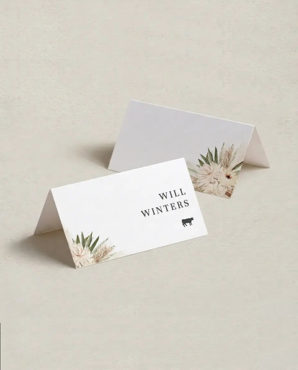 This is a 3½" x 2" Folded Wedding Place Card called Natural Boho printed in full color on Premium Smooth paper