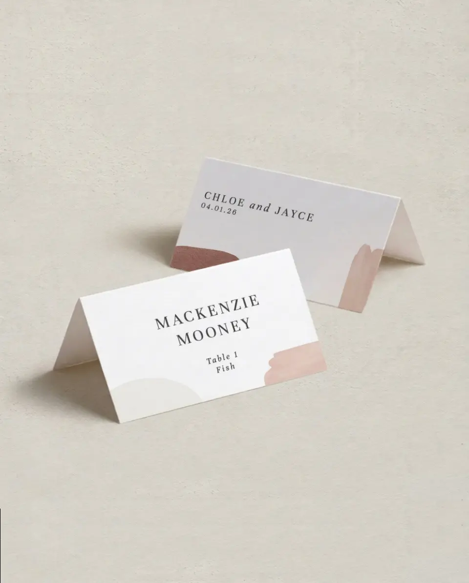 This is a 3½" x 2" Folded Wedding Place Card called Mod Paint printed in full color on Premium Smooth paper