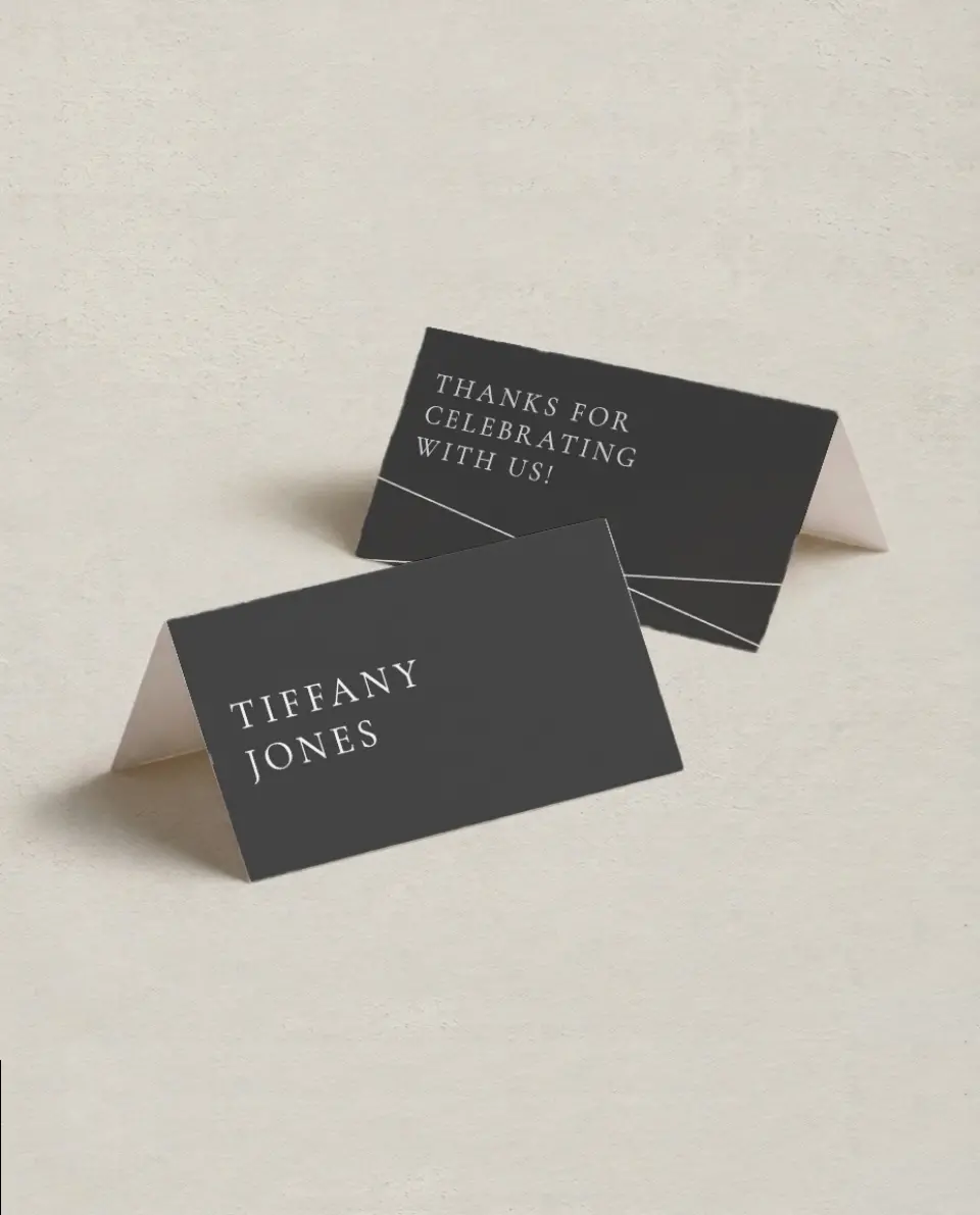 This is a 3½" x 2" Folded Wedding Place Card called Distinct Lines printed in full color on Premium Smooth paper