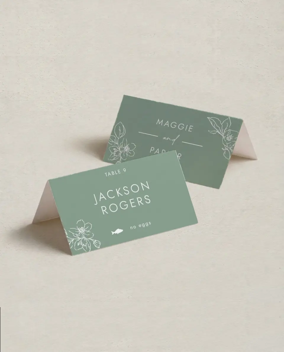This is a 3½" x 2" Folded Wedding Place Card called Blossoming Arch printed in full color on Premium Smooth paper