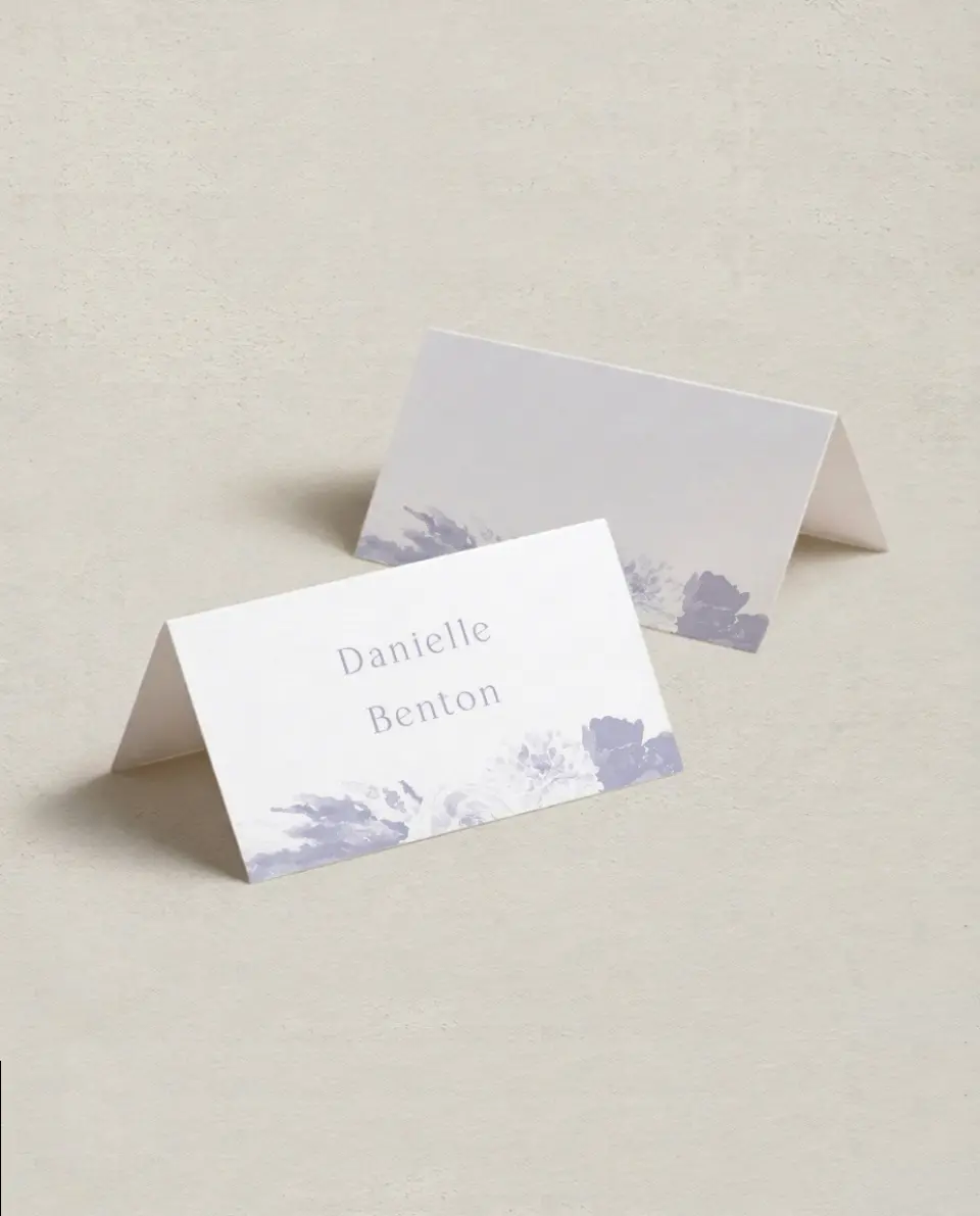 This is a 3½" x 2" Folded Wedding Place Card called Sweet Botanical printed in full color on Premium Smooth paper