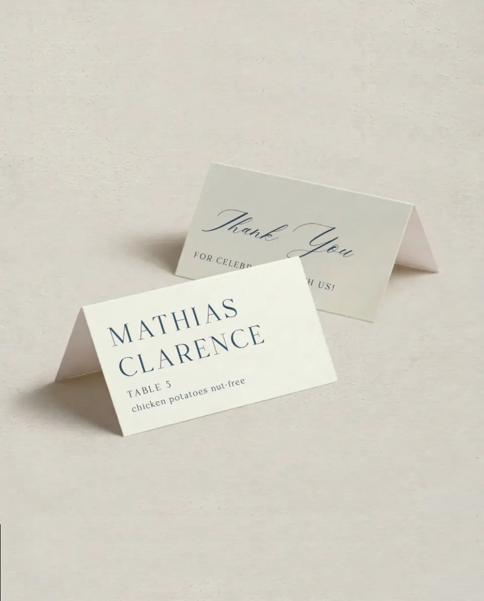 This is a 3½" x 2" Folded Wedding Place Card called The Savannah printed in full color on Premium Smooth paper