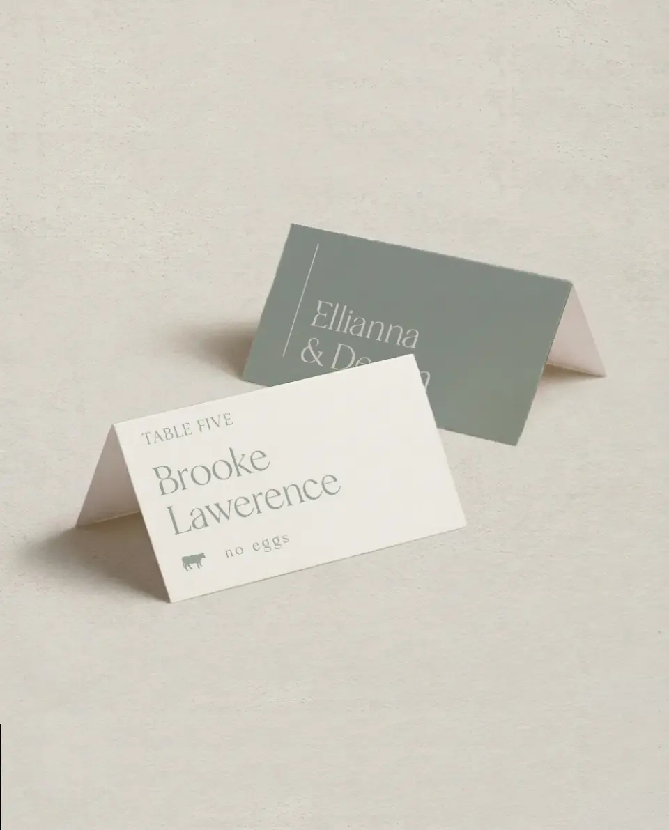 This is a 3½" x 2" Folded Wedding Place Card called Elegant Lines printed in full color on Premium Smooth paper