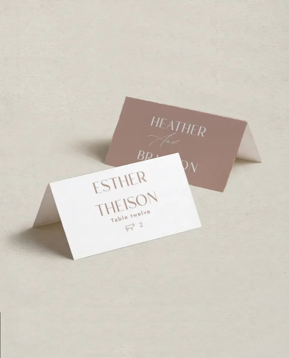 This is a 3½" x 2" Folded Wedding Place Card called Neat Names printed in full color on Premium Smooth paper