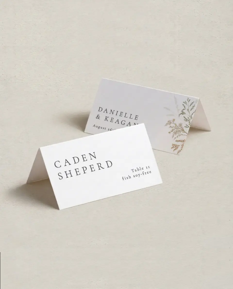 This is a 3½" x 2" Folded Wedding Place Card called Wild Devotion printed in full color on Premium Smooth paper