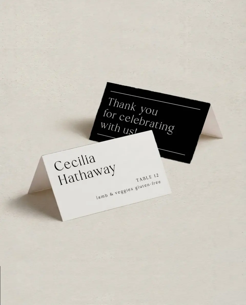 This is a 3½" x 2" Folded Wedding Place Card called Styled Lines printed in full color on Premium Smooth paper