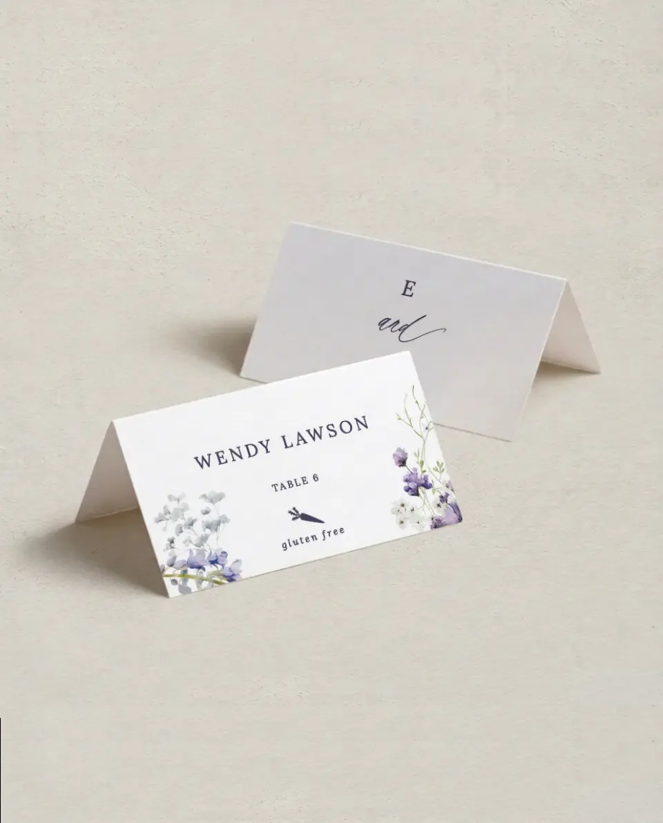 This is a 3½" x 2" Folded Wedding Place Card called Euphoric Frame printed in full color on Premium Smooth paper