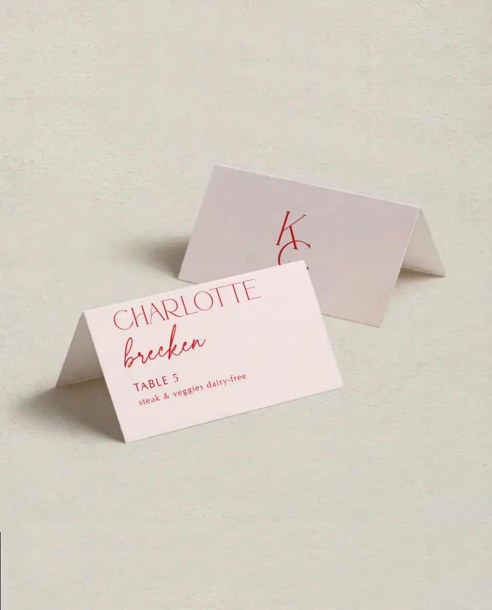 This is a 3½" x 2" Folded Wedding Place Card called Initial Unity printed in full color on Premium Smooth paper