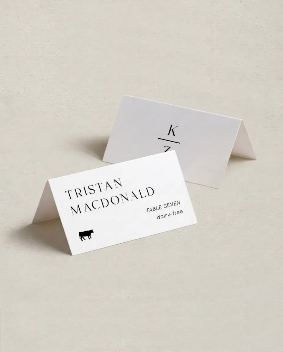 This is a 3½" x 2" Folded Wedding Place Card called Picturesque printed in full color on Premium Smooth paper