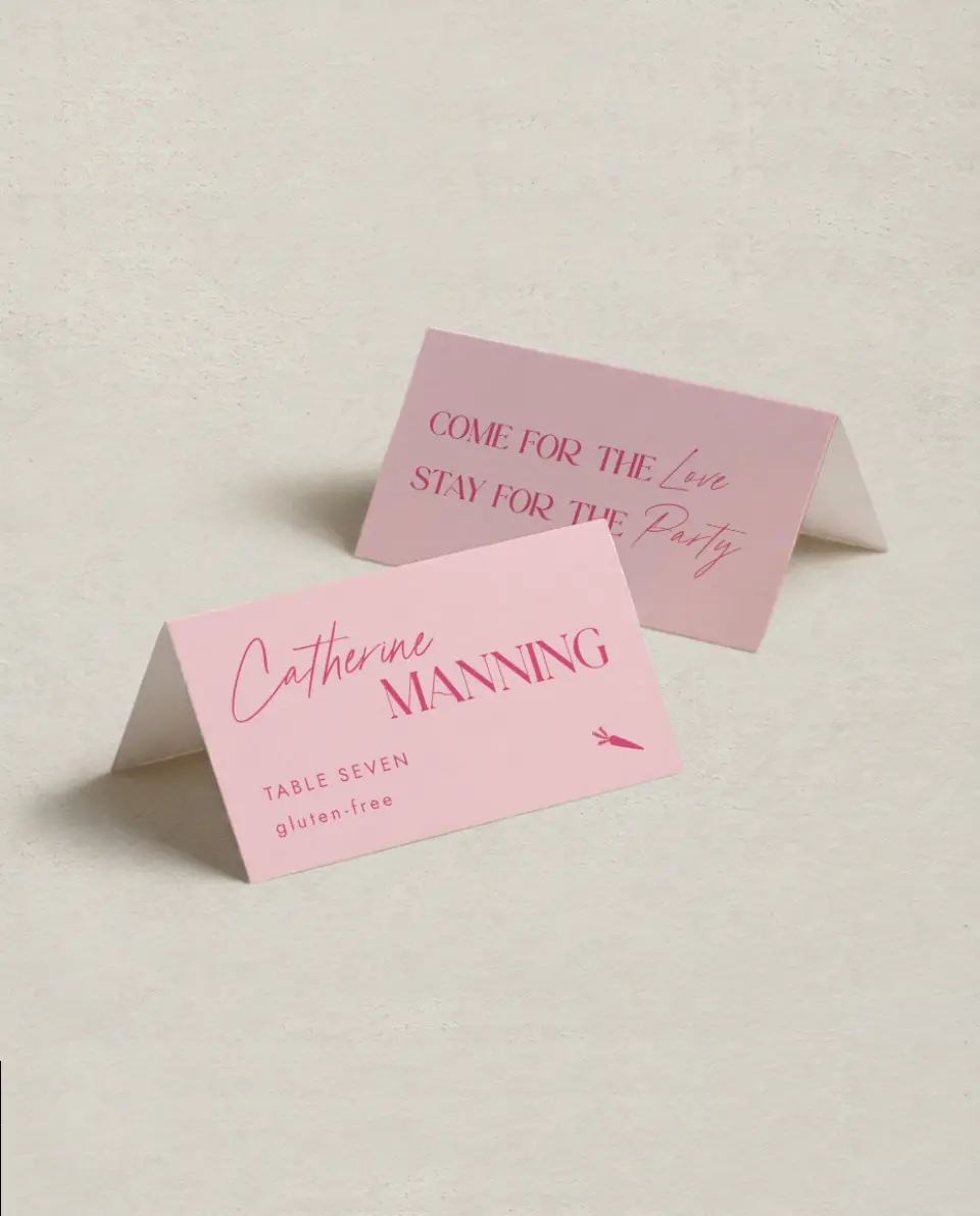 This is a 3½" x 2" Folded Wedding Place Card called The Andrea printed in full color on Premium Smooth paper