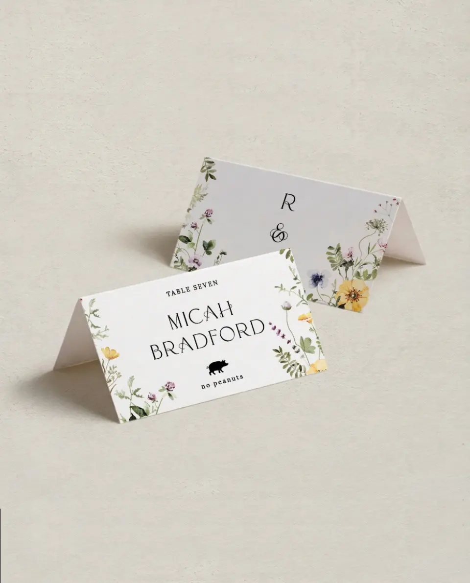 This is a 3½" x 2" Folded Wedding Place Card called The Ruby printed in full color on Premium Smooth paper
