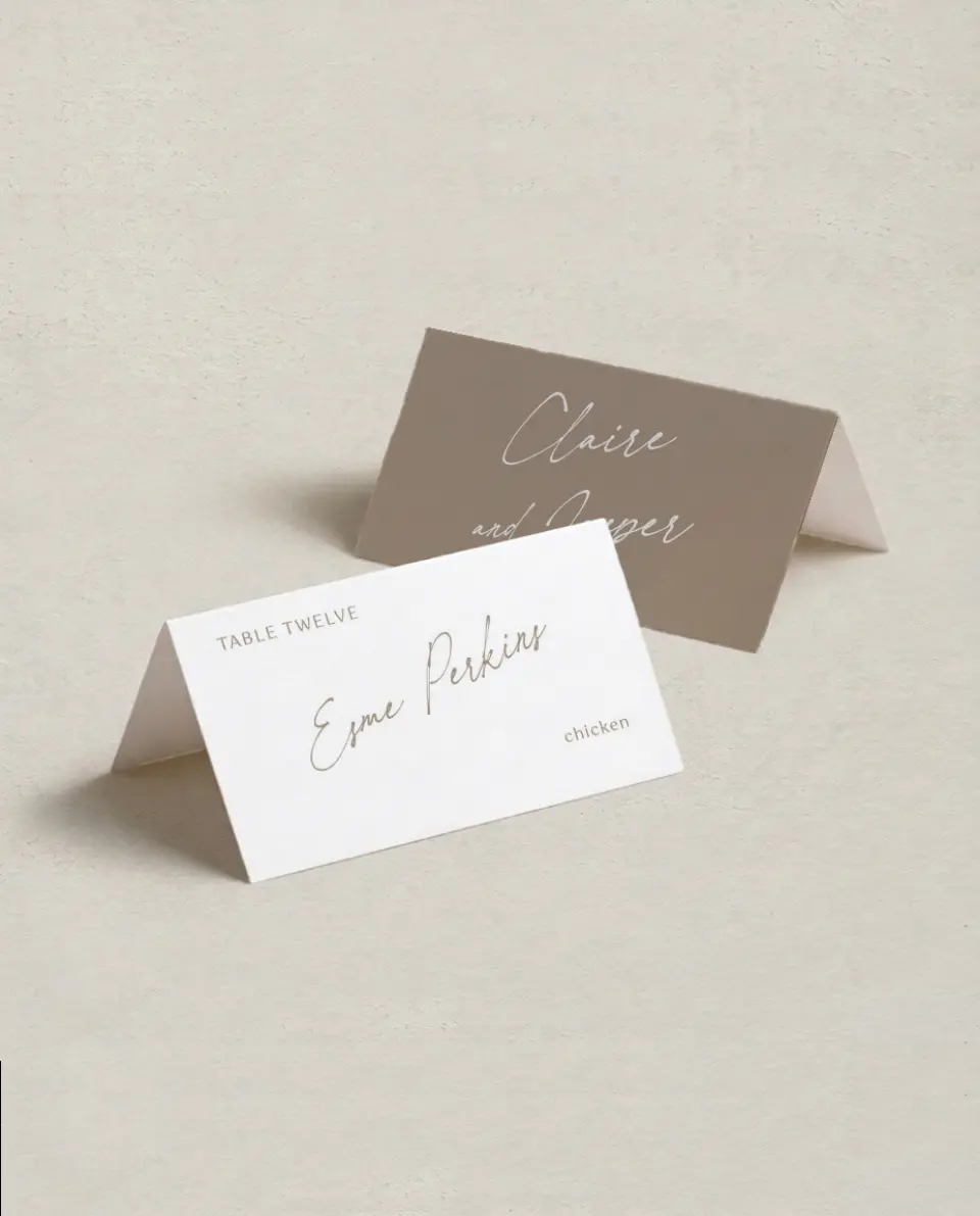 This is a 3½" x 2" Folded Wedding Place Card called Romantic Sketch printed in full color on Premium Smooth paper