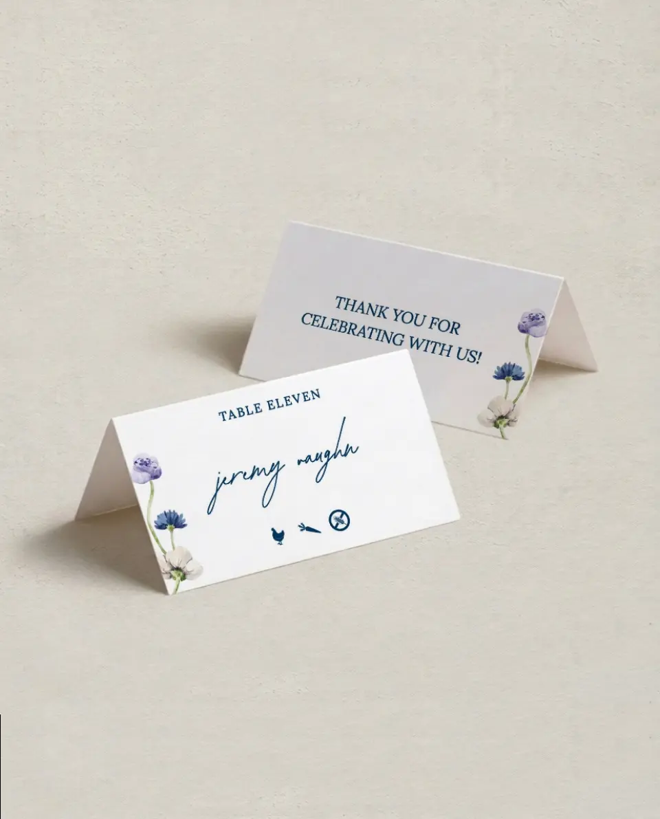 This is a 3½" x 2" Folded Wedding Place Card called Wildest Dream printed in full color on Premium Smooth paper