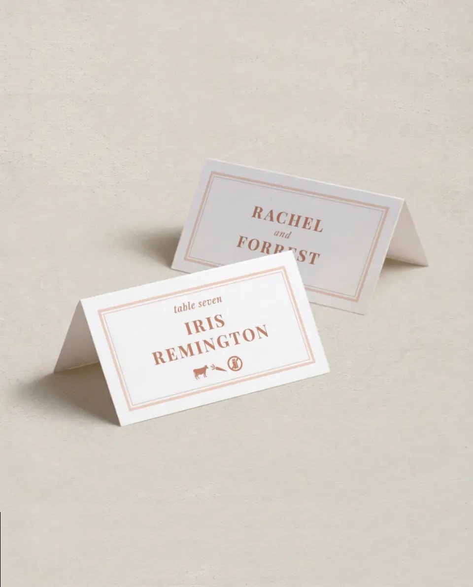 This is a 3½" x 2" Folded Wedding Place Card called Gorgeous Blush printed in full color on Premium Smooth paper