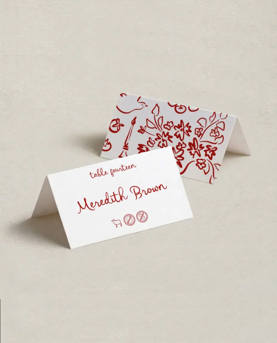 This is a 3½" x 2" Folded Wedding Place Card called Love Birds printed in full color on Premium Smooth paper