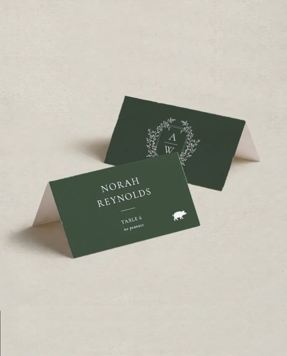 This is a 3½" x 2" Folded Wedding Place Card called The Adaline printed in full color on Premium Smooth paper