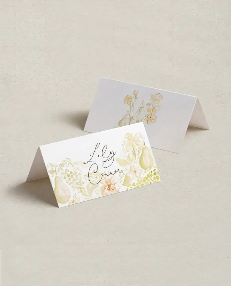 This is a 3½" x 2" Folded Wedding Place Card called Royal Glory printed in full color on Premium Smooth paper