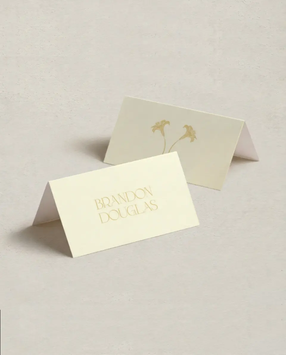 This is a 3½" x 2" Folded Wedding Place Card called Water Lily printed in full color on Premium Smooth paper