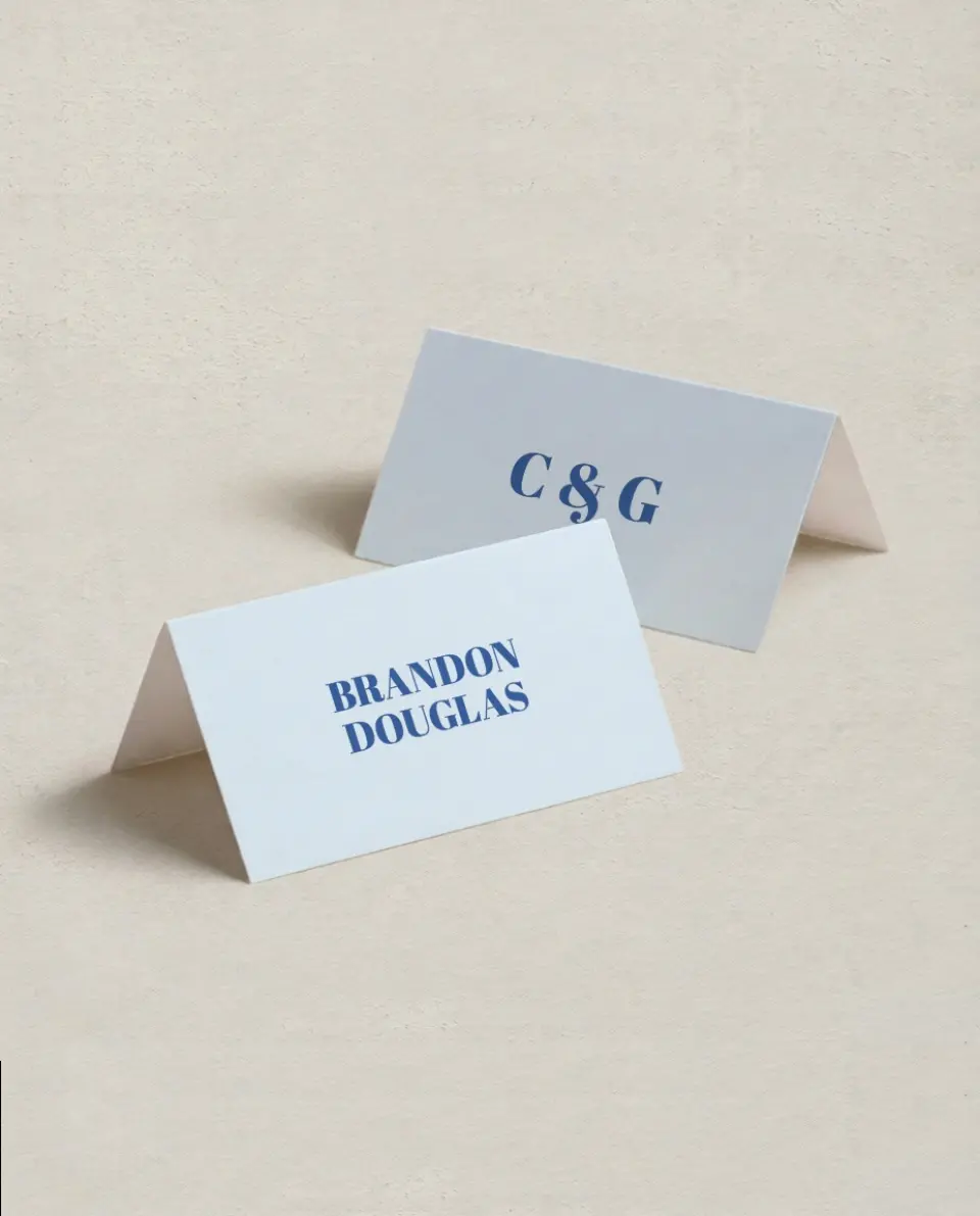 This is a 3½" x 2" Folded Wedding Place Card called Forever and Ever printed in full color on Premium Smooth paper