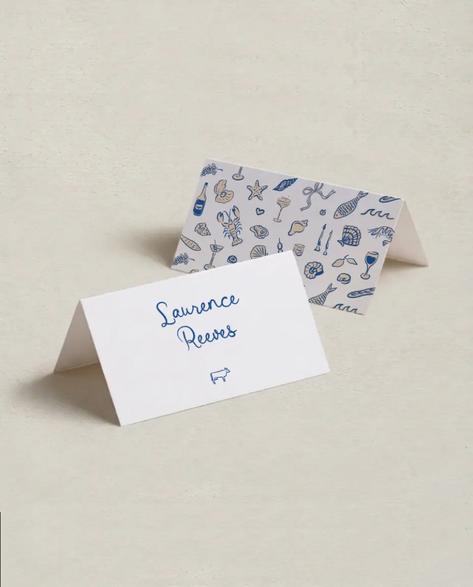 This is a 3½" x 2" Folded Wedding Place Card called Abyssal Love printed in full color on Premium Smooth paper