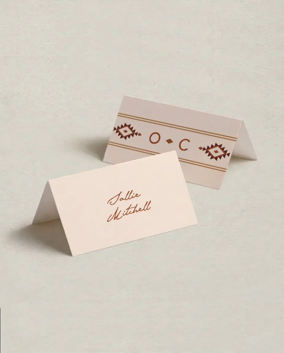 This is a 3½" x 2" Folded Wedding Place Card called Wild at Heart printed in full color on Premium Smooth paper