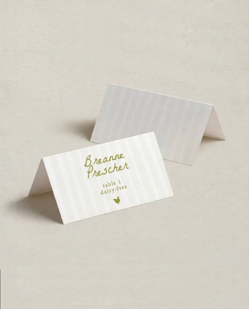 This is a 3½" x 2" Folded Wedding Place Card called Positano Daydream printed in full color on Premium Smooth paper