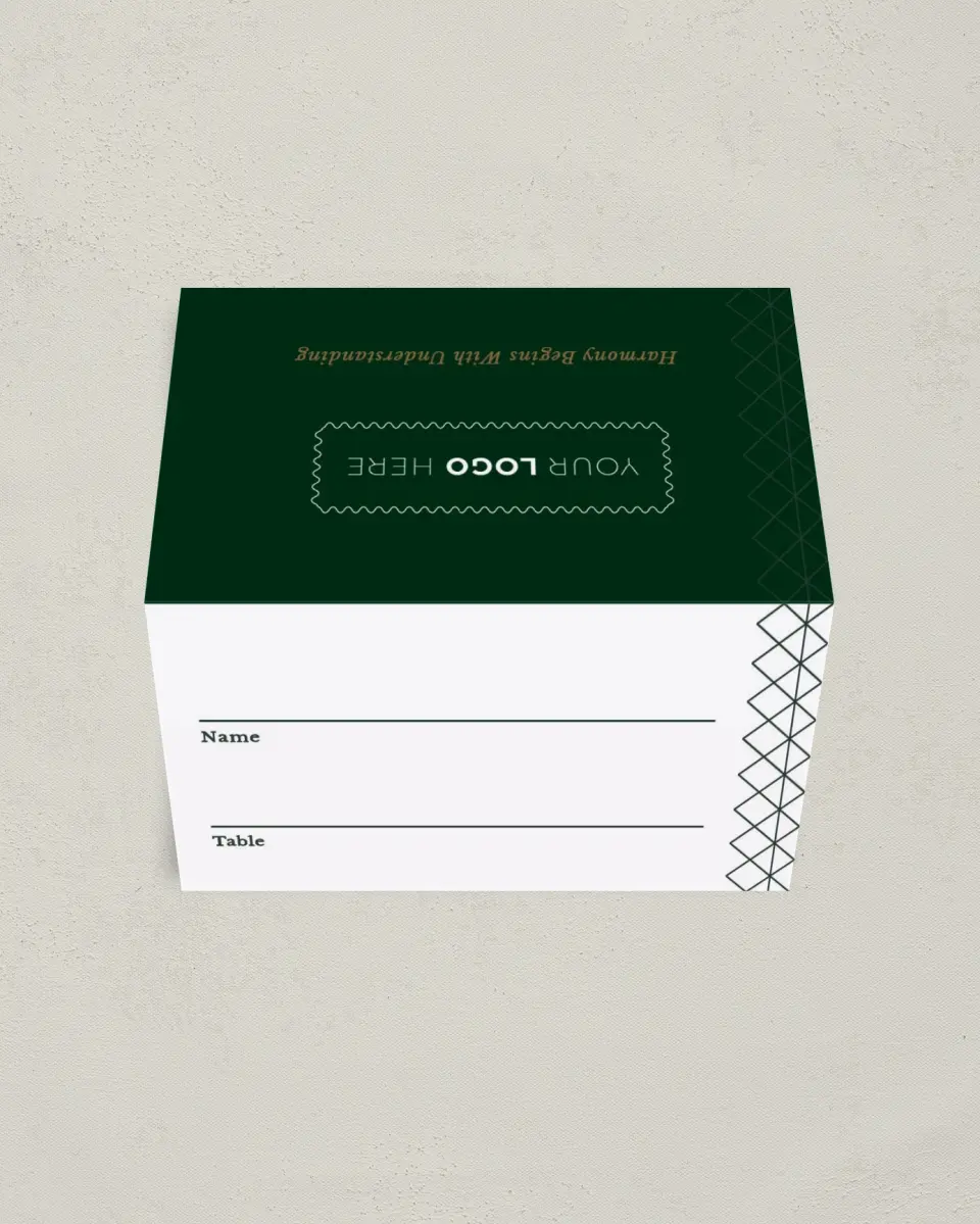 This is a 3½" x 2" Folded Gala Place Card called Enduring Evergreen printed in full color on Premium Smooth paper