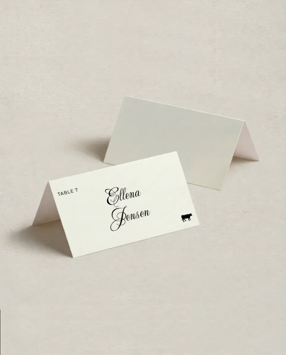 This is a 3½" x 2" Folded Wedding Place Card called Grand Party printed in full color on Premium Smooth paper
