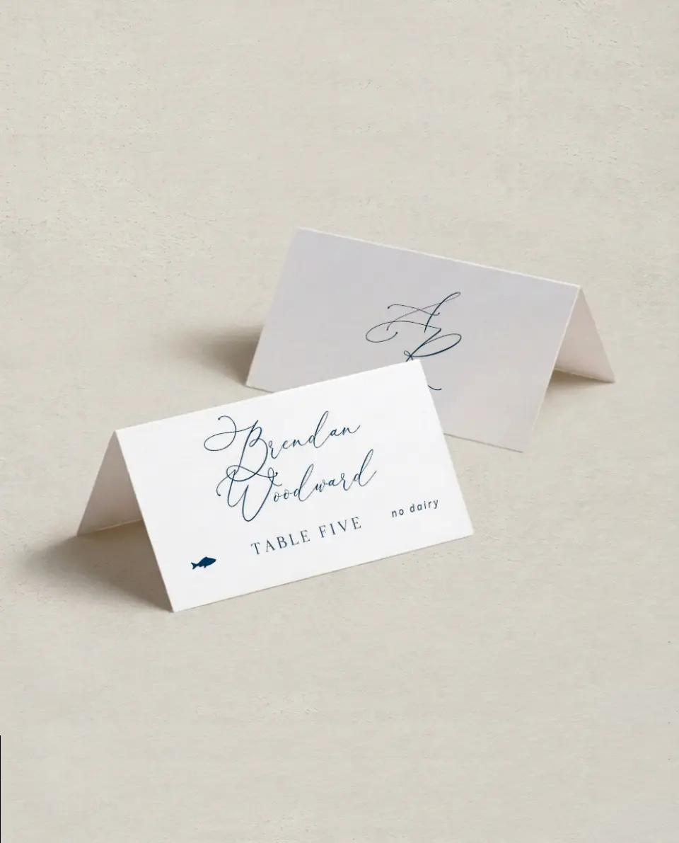 This is a 3½" x 2" Folded Wedding Place Card called The Addison printed in full color on Premium Smooth paper