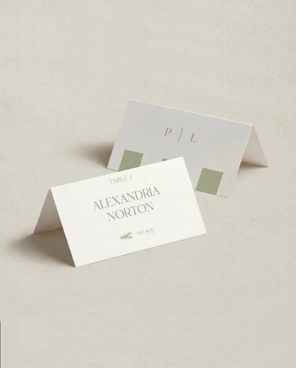 This is a 3½" x 2" Folded Wedding Place Card called The Penelope printed in full color on Premium Smooth paper