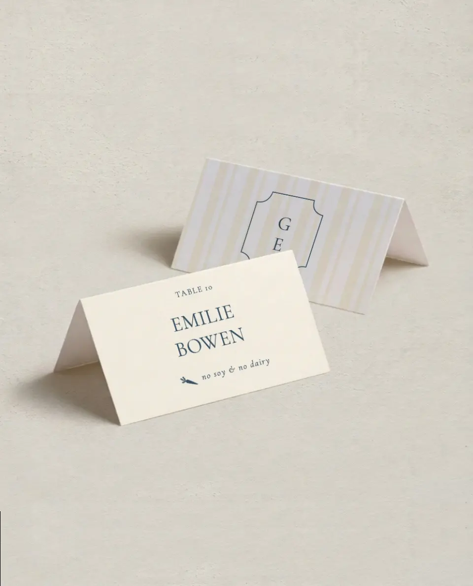 This is a 3½" x 2" Folded Wedding Place Card called The Georgia printed in full color on Premium Smooth paper