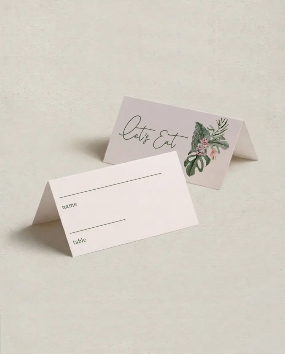 This is a 3½" x 2" Folded Bachelorette Party Table Décor called Idyllic Island printed in full color on Premium Smooth paper